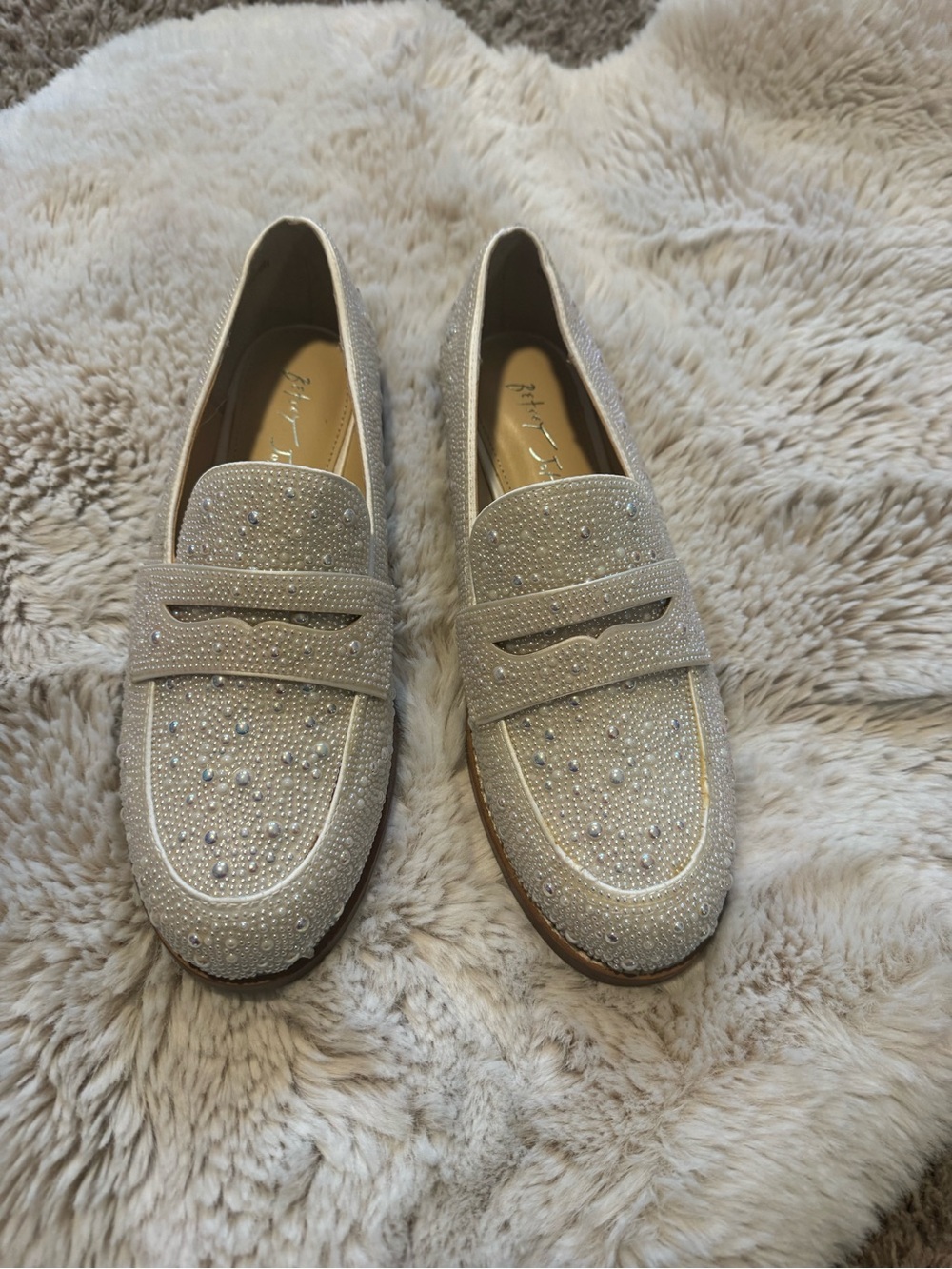 Betsey Johnson Cream Jeweled Loafers